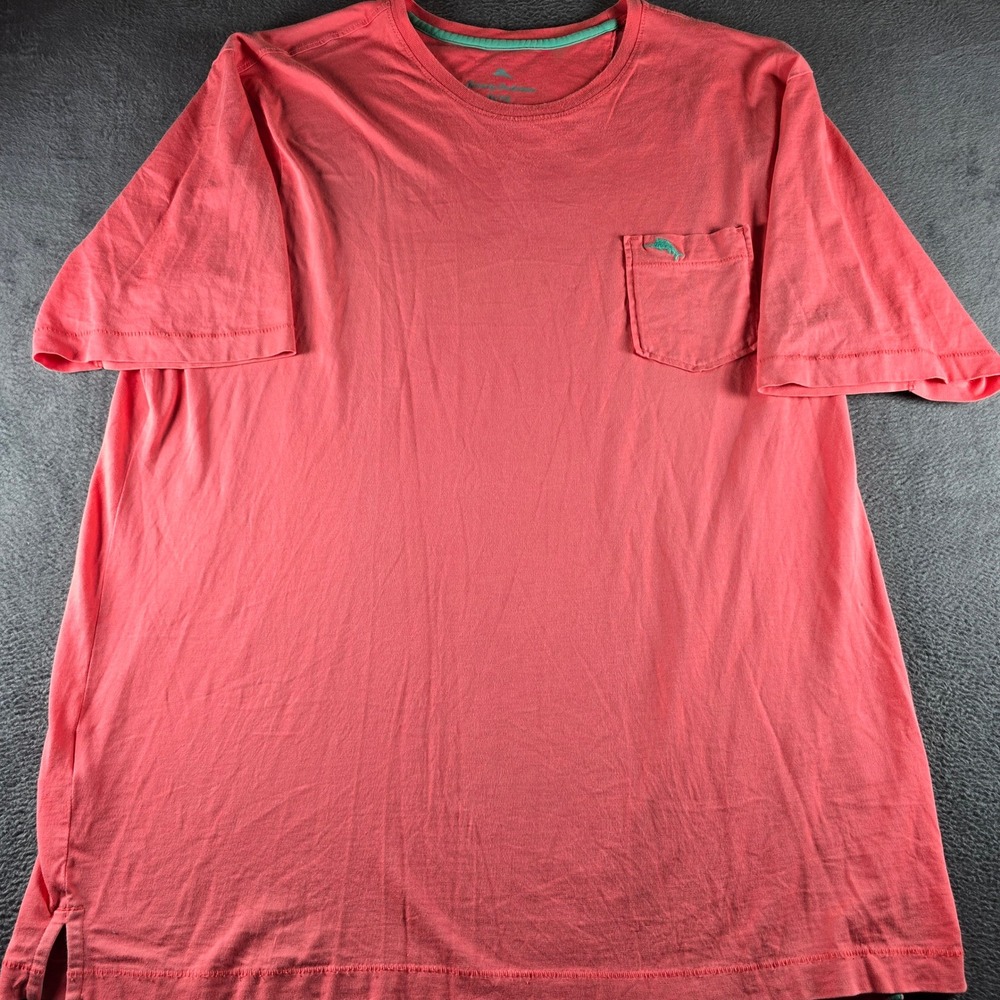 Tommy Bahama Mens XL Pocket T-Shirt Coral Pink Marlin Logo Short Sleeve Tee